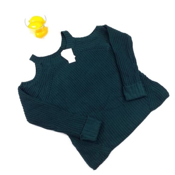 Hippie Rose Malachite Green Long Sleeve Cold Shoulder Sweater Juniors XL NWT - Picture 9 of 9